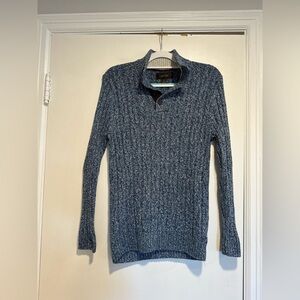 Tasso Elba Men's Sz: S 1/4 Button Sweater Pullover Dusty Blue White Cable Knit.